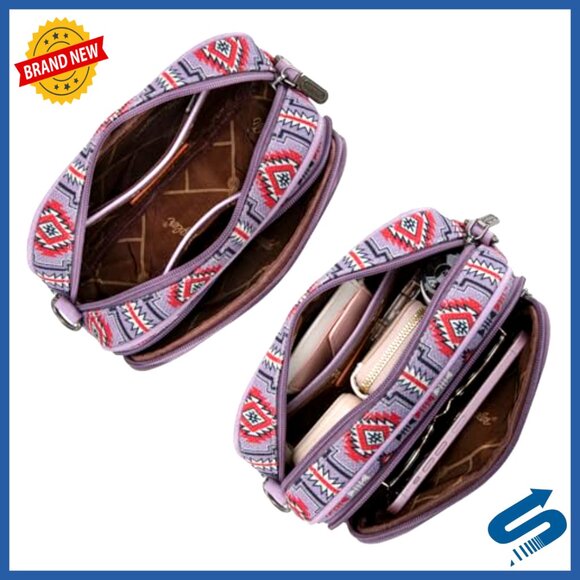 Aztec Crossbody Bag Adjustable Straps Multiple Pockets Boho Chic Purse - Picture 4 of 7